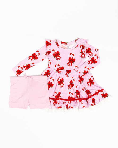 Baby Kids Bamboo Pajamas — Cane You Believe It Long Sleeve Party Dress & Shorts Set — Image 2