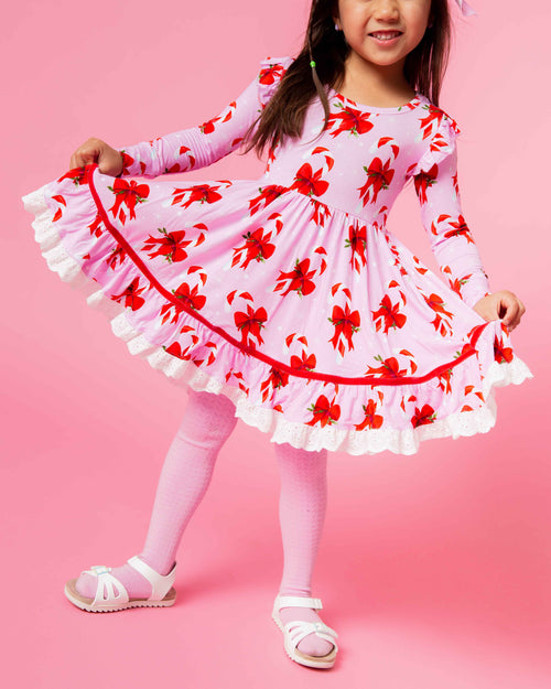 Baby Kids Bamboo Pajamas — Cane You Believe It Long Sleeve Party Dress & Shorts Set — Image 9
