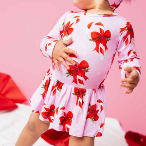 Baby Kids Bamboo Pajamas — Cane You Believe It Long Sleeve Ruffle Dress — Image 1