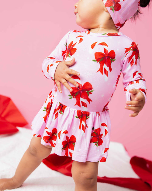 Baby Kids Bamboo Pajamas — Cane You Believe It Long Sleeve Ruffle Dress — Image 1