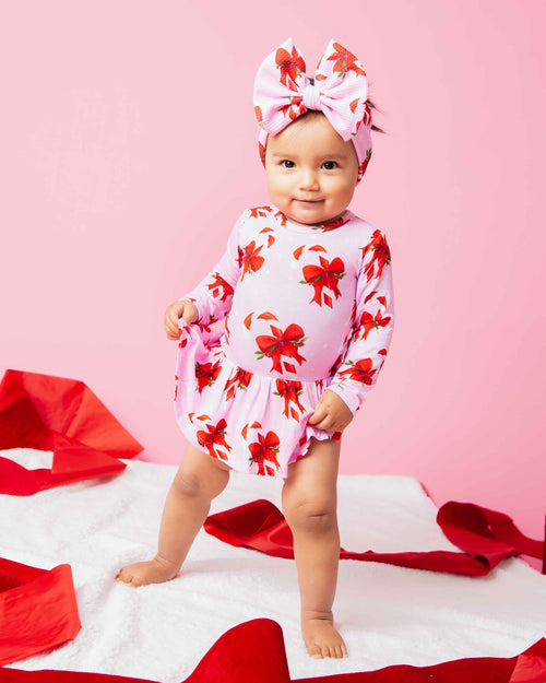 Baby Kids Bamboo Pajamas — Cane You Believe It Long Sleeve Ruffle Dress — Image 6