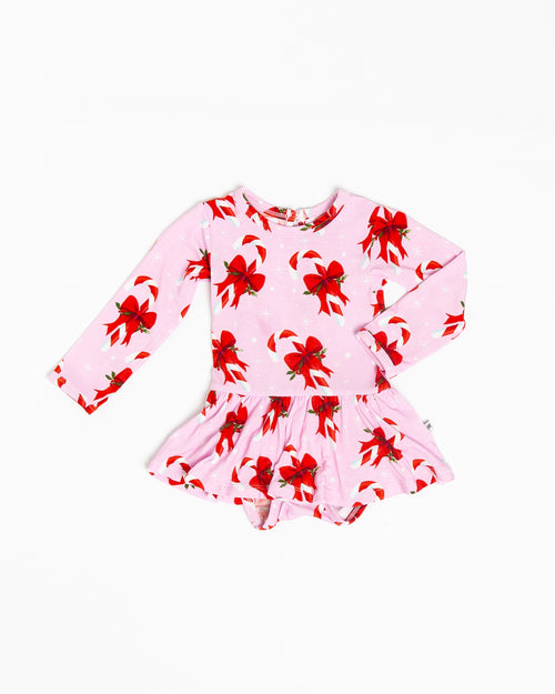 Baby Kids Bamboo Pajamas — Cane You Believe It Long Sleeve Ruffle Dress — Image 2