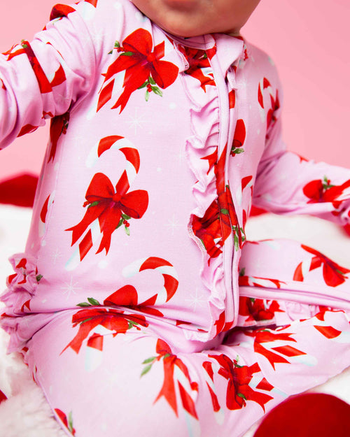 Baby Kids Bamboo Pajamas — Cane You Believe It Ruffle Footie — Image 4