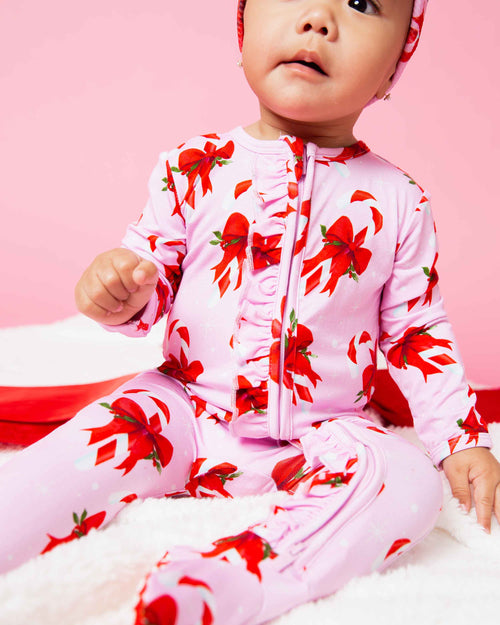 Baby Kids Bamboo Pajamas — Cane You Believe It Ruffle Footie — Image 5