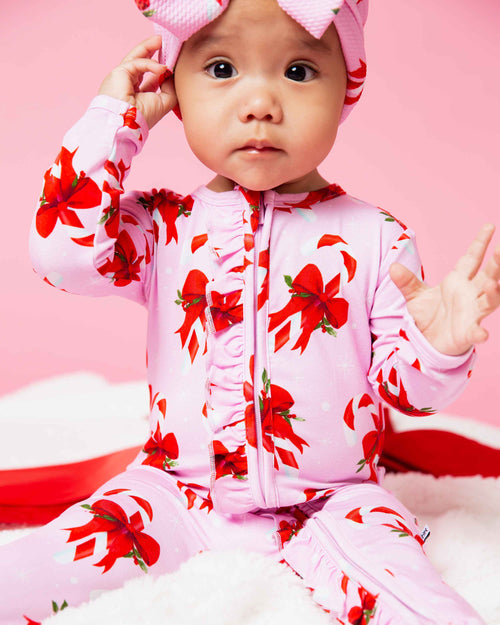 Baby Kids Bamboo Pajamas — Cane You Believe It Ruffle Footie — Image 6