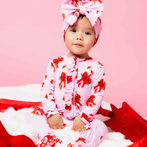Baby Kids Bamboo Pajamas — Cane You Believe It Ruffle Footie — Image 1