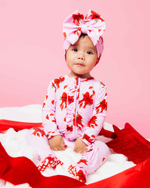 Baby Kids Bamboo Pajamas — Cane You Believe It Ruffle Footie — Image 1