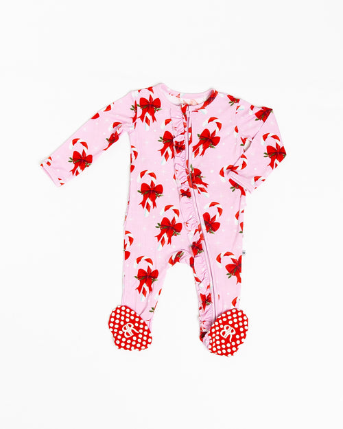 Baby Kids Bamboo Pajamas — Cane You Believe It Ruffle Footie — Image 2