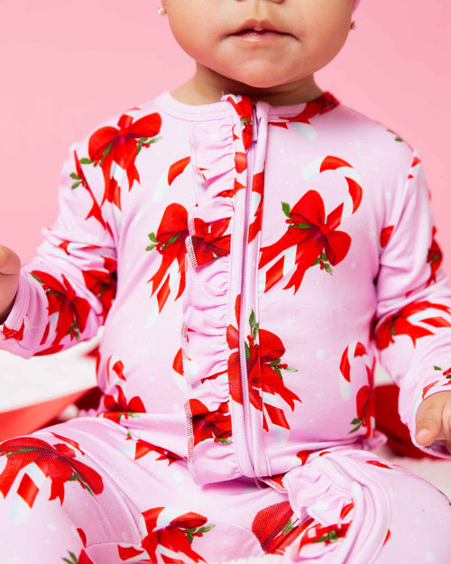 Baby Kids Bamboo Pajamas — Cane You Believe It Ruffle Footie — Image 8