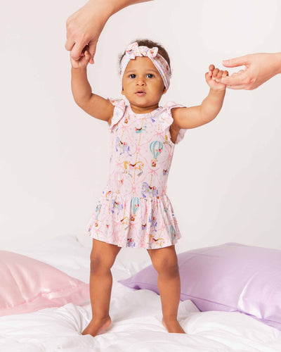 Baby Kids Bamboo Pajamas — Carousel Wishes Cap Sleeve Ruffle Dress — Image 1