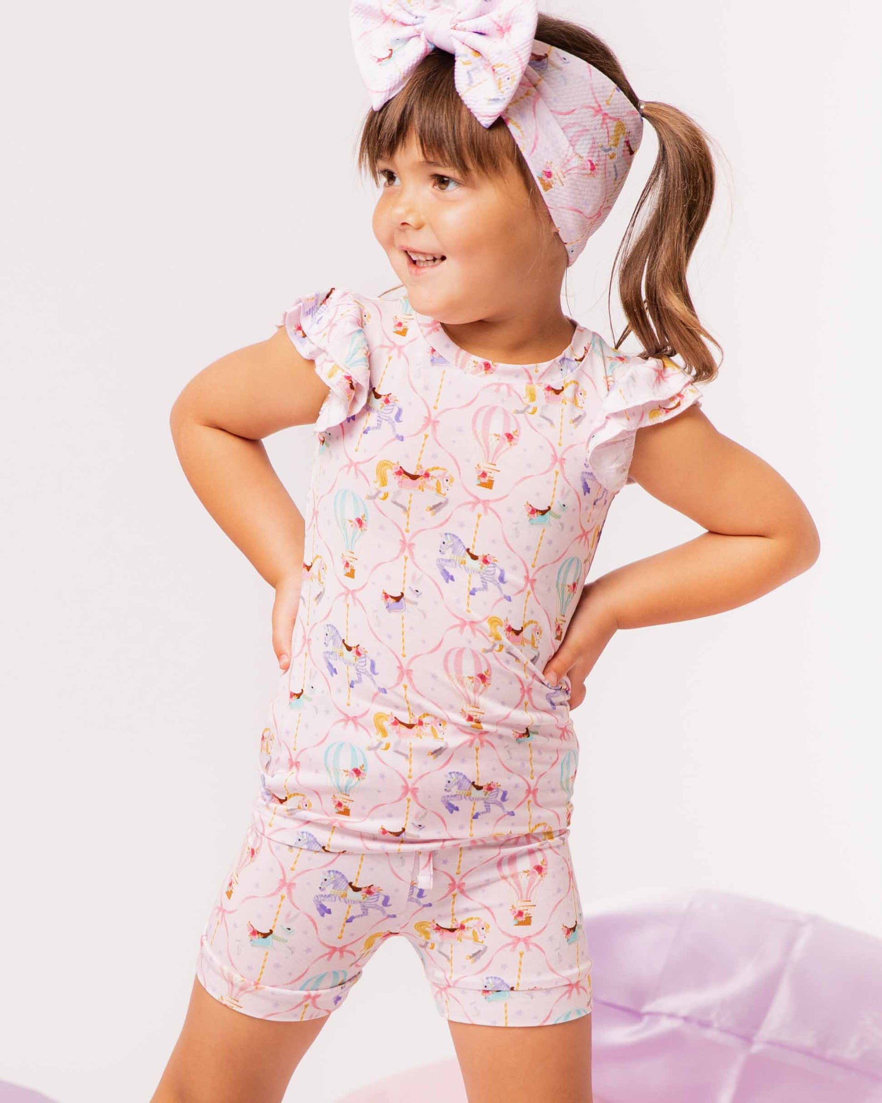Baby Kids Bamboo Pajamas — Carousel Wishes Cap Sleeve Shirt & Shorts Pajama Set — Image 1