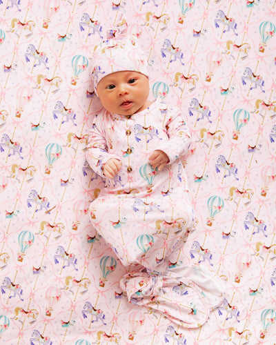 Baby Kids Bamboo Pajamas — Carousel Wishes Knotted Gown & Beanie Set — Image 1