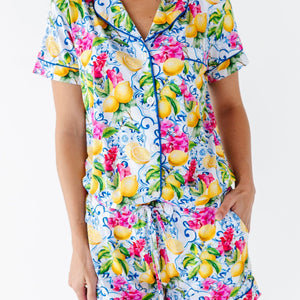 Bums & Roses - Baby & Kids Bamboo Pajamas - Carpe Lemon Women's Collar Shirt & Shorts Set - Image 1