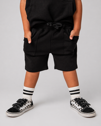 Baby Kids Bamboo Pajamas — Black Pull-On Shorts — Image 1
