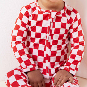 Baby Kids Bamboo Pajamas — Check YES, Valentine Convertible Romper — Image 1