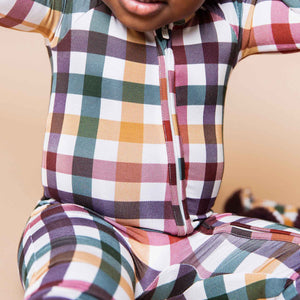 Baby Kids Bamboo Pajamas — Checkered & Charmed Convertible Romper — Image 1