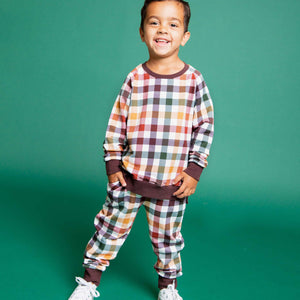 Baby Kids Bamboo Pajamas — Checkered & Charmed Jogger Set — Image 1