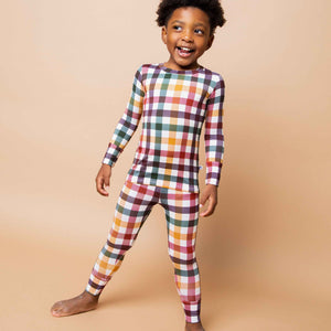 Baby Kids Bamboo Pajamas — Checkered & Charmed Long Sleeve Pajama Set — Image 1
