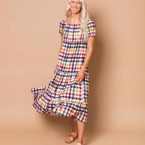 Baby Kids Bamboo Pajamas — Checkered & Charmed Women's Puff Sleeve Tiered Maxi Dress — Image 1