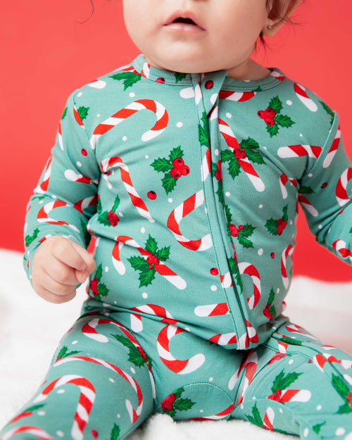 Baby Kids Bamboo Pajamas — Candy Cane Lane Footie — Image 3