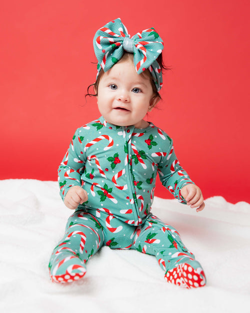 Baby Kids Bamboo Pajamas — Candy Cane Lane Biggie Bow — Image 3