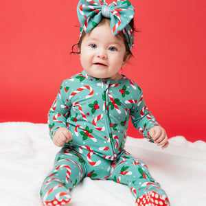 Baby Kids Bamboo Pajamas — Candy Cane Lane Footie — Image 1