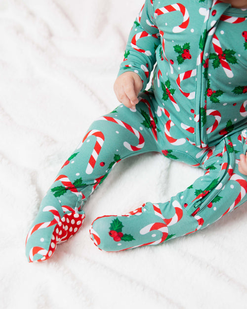 Baby Kids Bamboo Pajamas — Candy Cane Lane Footie — Image 4