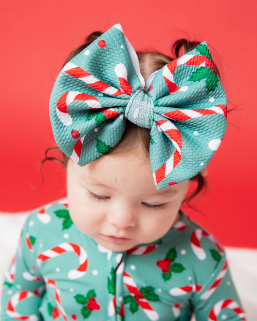 Baby Kids Bamboo Pajamas — Candy Cane Lane Biggie Bow — Image 1