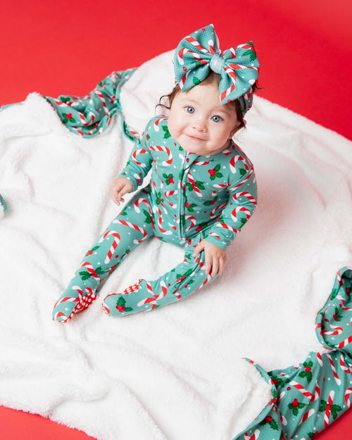 Baby Kids Bamboo Pajamas — Candy Cane Lane Footie — Image 6
