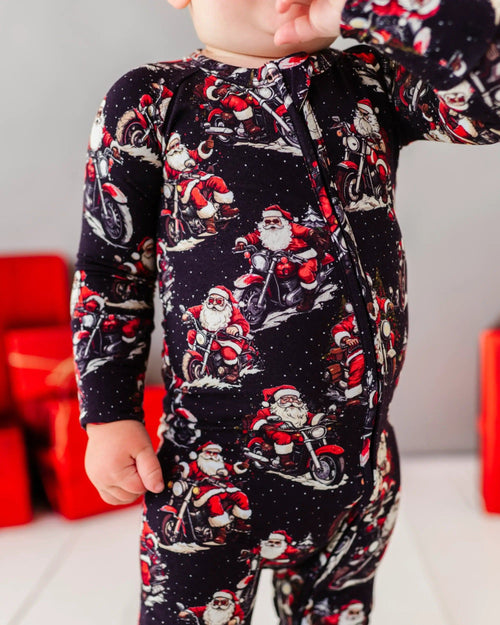 Baby Kids Bamboo Pajamas — Clausin' Trouble Convertible Romper — Image 1