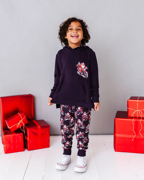 Baby Kids Bamboo Pajamas — Clausin' Trouble Hooded Jogger Set — Image 9