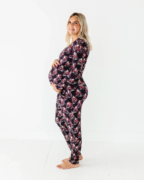 Baby Kids Bamboo Pajamas — Clausin' Trouble Women's Long Sleeve V-Neck Shirt — Image 6
