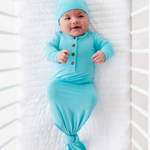 Coastal Blue Knotted Gown & Beanie Set - Image 1 - Bums & Roses