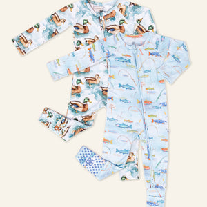 Baby Kids Bamboo Pajamas — Gone Fishin' Convertible Romper Bundle — Image 1