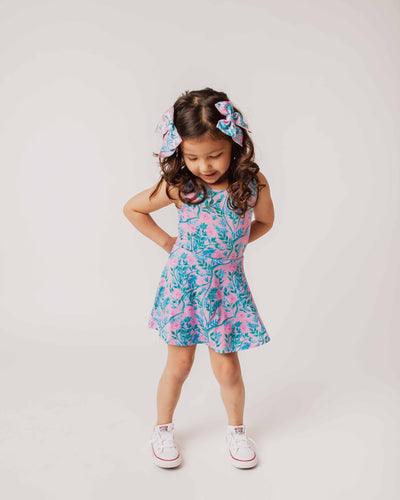 Baby Kids Bamboo Pajamas — Botanically Speaking Sleeveless Twistback Dress Romper — Image 1