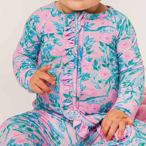 Baby Kids Bamboo Pajamas — Botanically Speaking Convertible Ruffle Romper — Image 1