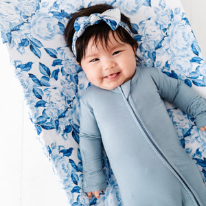 Bums & Roses - Baby & Kids Bamboo Pajamas - My Something Blue Changing Pad Cover - Image 1