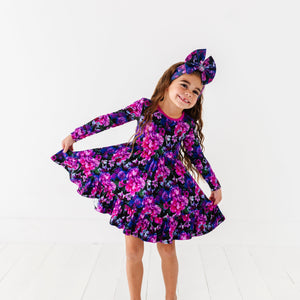 Bums & Roses - Baby & Kids Bamboo Pajamas - Midnight Bloom Girls Dress - Image 1