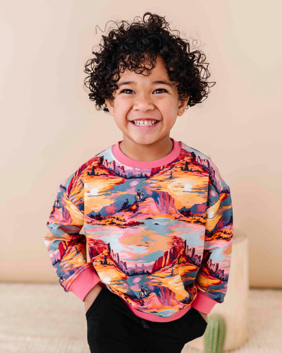 Baby Kids Bamboo Pajamas — Saddle Up Sunset Crew Neck Sweatshirt — Image 1