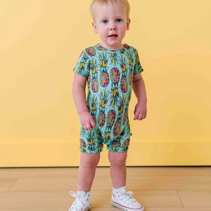 Baby Kids Bamboo Pajamas — Feelin' Pine Shortie Romper — Image 1