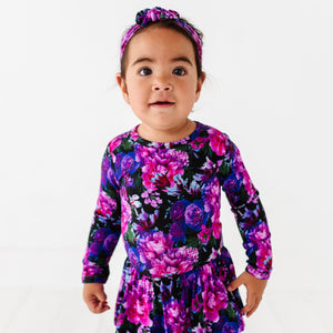 Bums & Roses - Baby & Kids Bamboo Pajamas - Midnight Bloom Ruffle Dress - Image 1