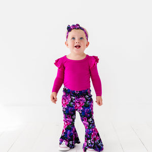 Baby Kids Bamboo Pajamas — Midnight Bloom Top & Bell Bottoms Set — Image 1