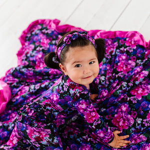 Bums & Roses - Baby & Kids Bamboo Pajamas - Midnight Bloom Ruffle Footie - Image 1