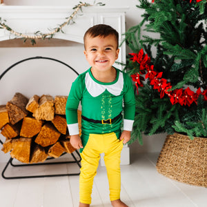 Baby Kids Bamboo Pajamas — Buddy The Elf™ Costume Two-Piece Fold Over Waistband Pajama Set — Image 1