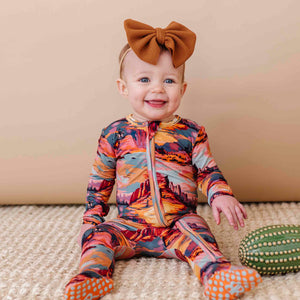 Baby Kids Bamboo Pajamas — Saddle Up Sunset Convertible Romper — Image 1