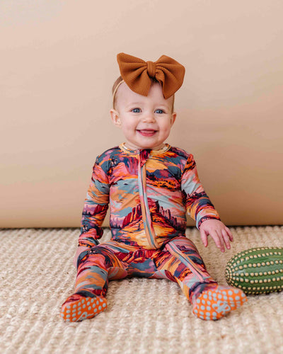 Baby Kids Bamboo Pajamas — Saddle Up Sunset Convertible Romper — Image 1