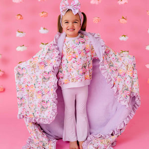 Baby Kids Bamboo Pajamas — Somebunny Special Ruffled Minky Blanket — Image 1