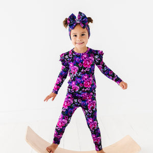 Bums & Roses - Baby & Kids Bamboo Pajamas - Midnight Bloom Cap Sleeve Two-Piece Pajama Set - Image 1