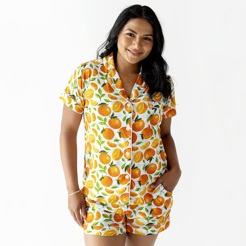 Orange You Sweet Women's Collar Shirt & Shorts Set- FINAL SALE - Image 2 - Bums & Roses