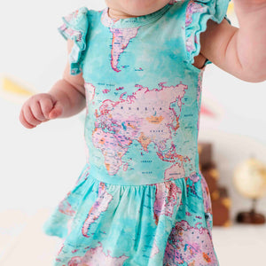 Baby Kids Bamboo Pajamas — For What It's Earth Cap Sleeve Ruffle Dress — Image 1